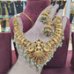 Jewel City Opulent Gold Peacock Lakshmi Temple Necklace Set - Handcrafted Antique Finish Bridal Jewelry with Emerald & Pearl Accent | Swadesiicart