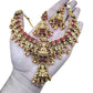 Jewel City Opulent Lotus Lakshmi Temple Necklace Set - Antique Gold Kundan Bridal Jewelry with Ruby and Emerald Accents | Swadesiicart