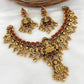 Jewel City Opulent Lotus Lakshmi Temple Necklace Set - Antique Gold Kundan Bridal Jewelry with Ruby and Emerald Accents | Swadesiicart
