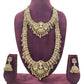 Jewel City Premium Goddess Lakshmi Temple Jewelry Long Necklace Set- Antique Gold Bridal Haaram with Multi-Colored Gemstone Accents | Swadesiicart