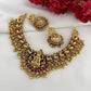 Jewel City Antique Gold Lakshmi Temple Choker Set - Traditional South Indian Necklace with Matching Jhumkas (Kemp Ruby Stone Collection) | Swadesiicart