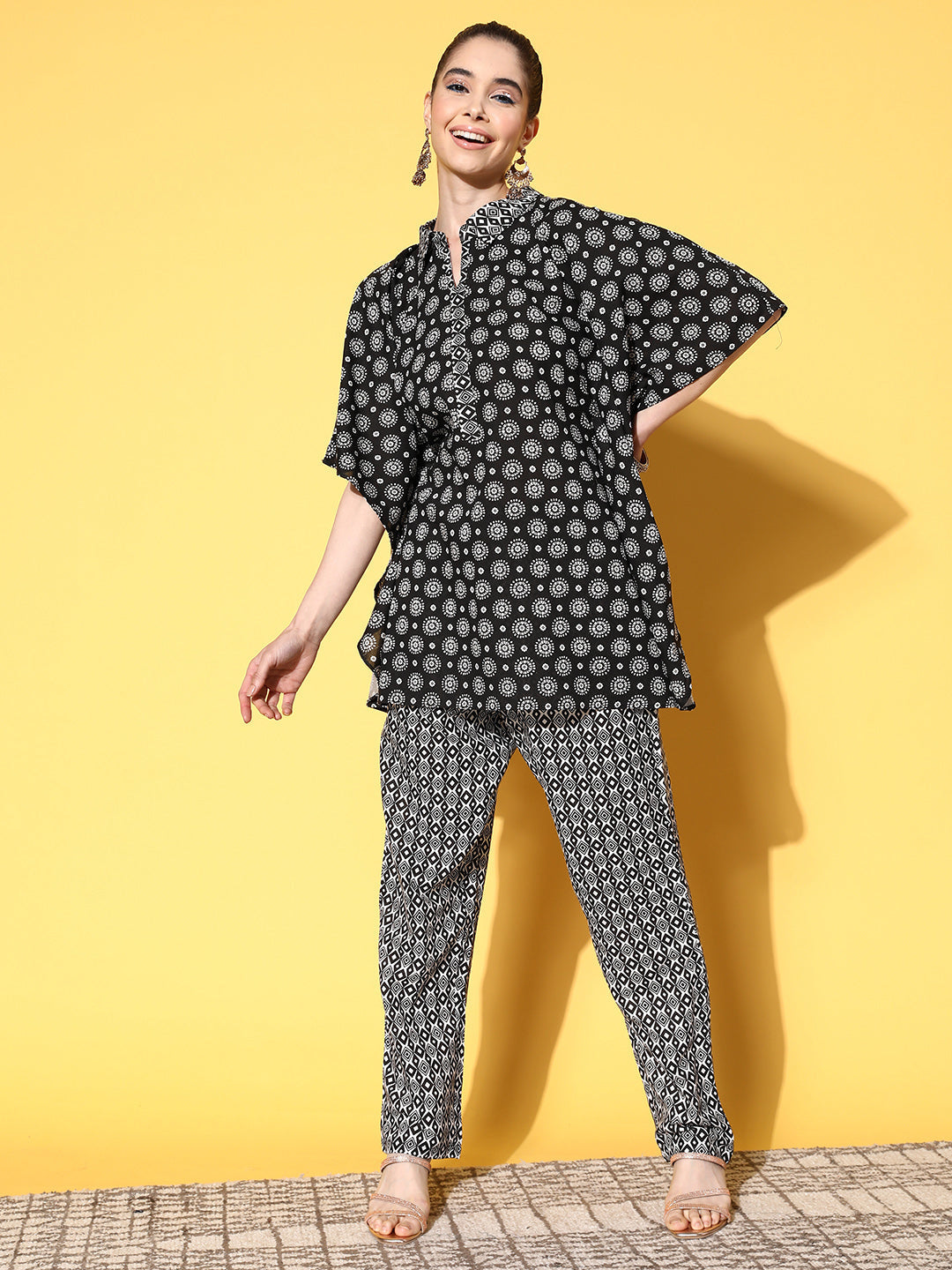 Yufta Printed Cotton Top with Trousers - Swadesiicart