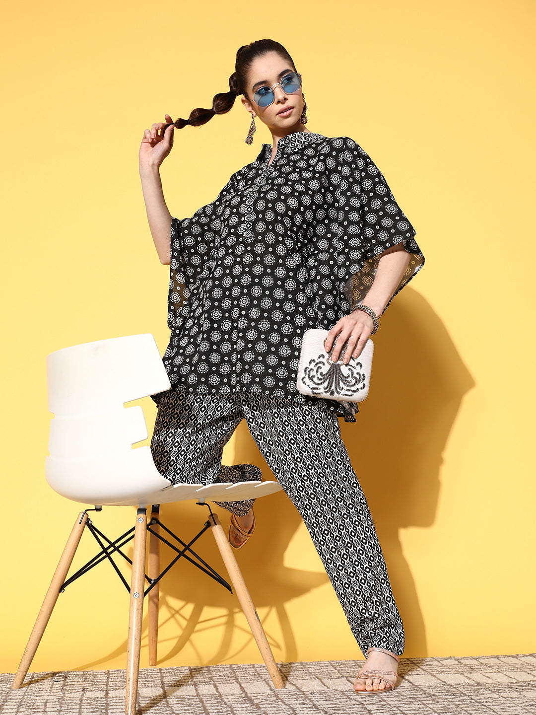 Yufta Printed Cotton Top with Trousers - Swadesiicart