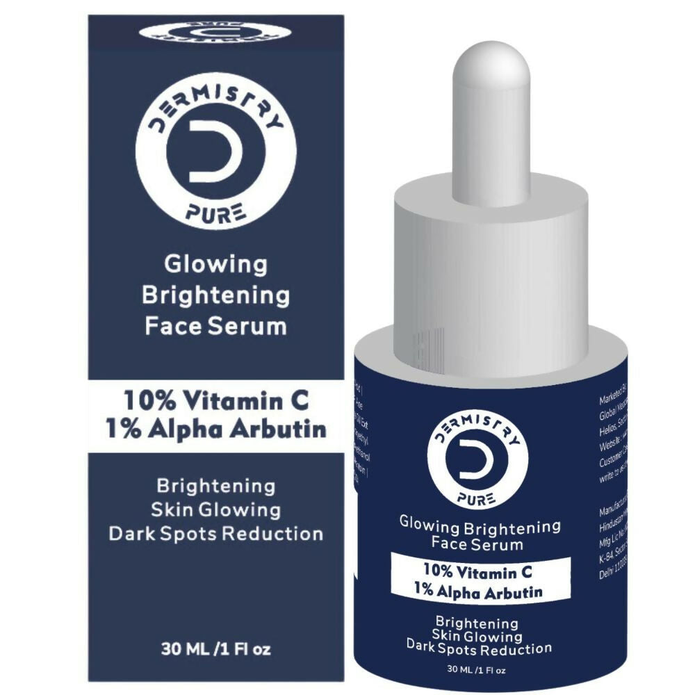 Dermistry Pure 10% Vitamin C 1% Alpha Arbutin Dull Skin Brightening Lightening Fairness Glow Serum - Swadesiicart