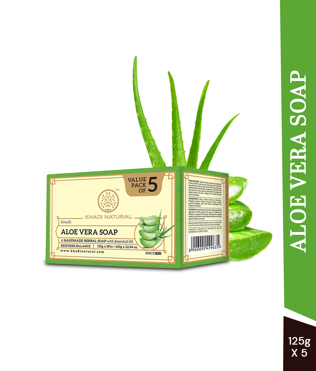 Khadi Natural Aloe Vera Soap Combo Pack Of 5 – 125gm Each