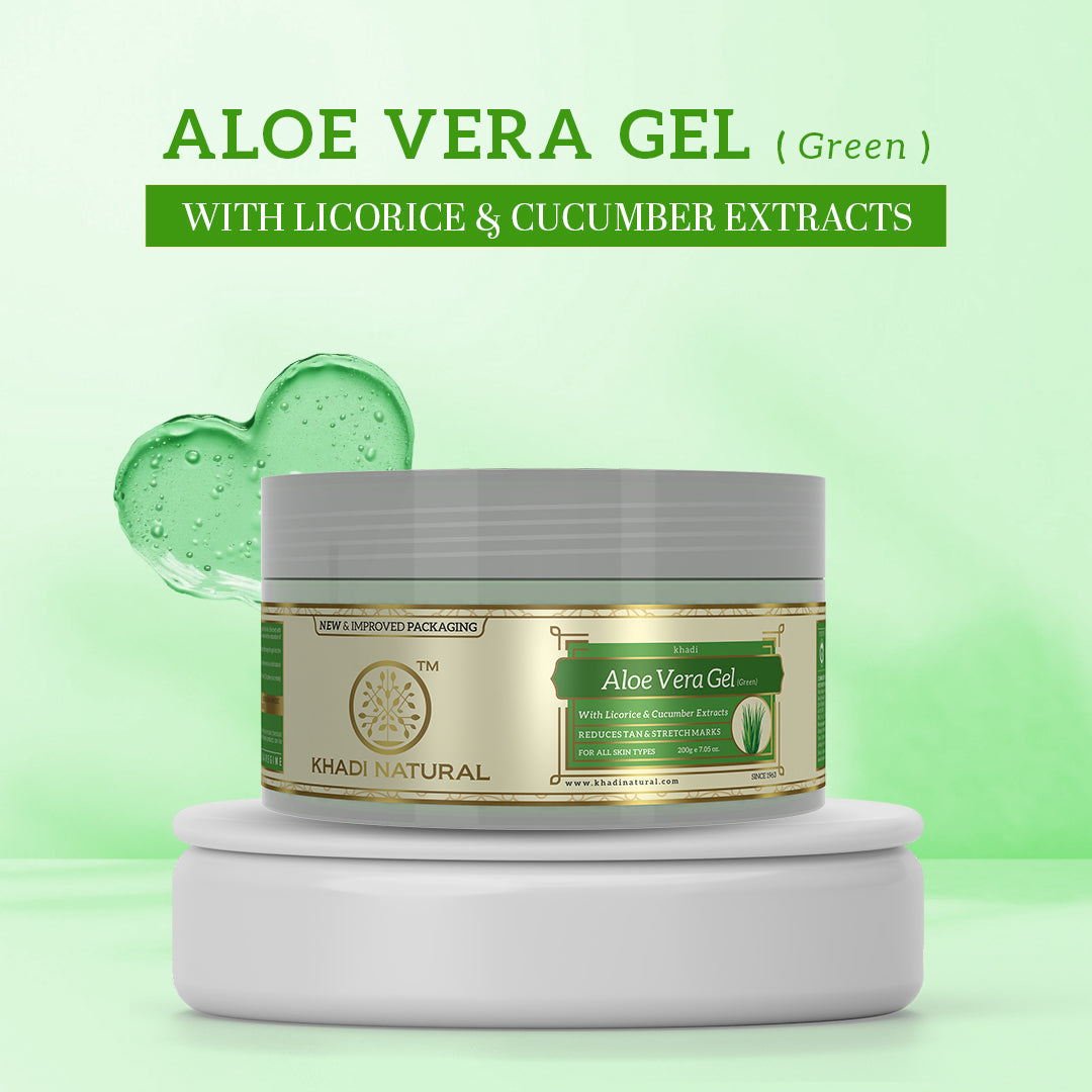Khadi Natural Aloe Vera (Green) Facial Massage Gel With Licorice & Cucumber Extracts - Fresh & Hydrated - 200gm