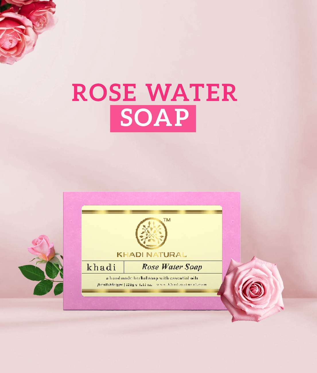 Khadi Natural Herbal Rose Water Soap - 125gm