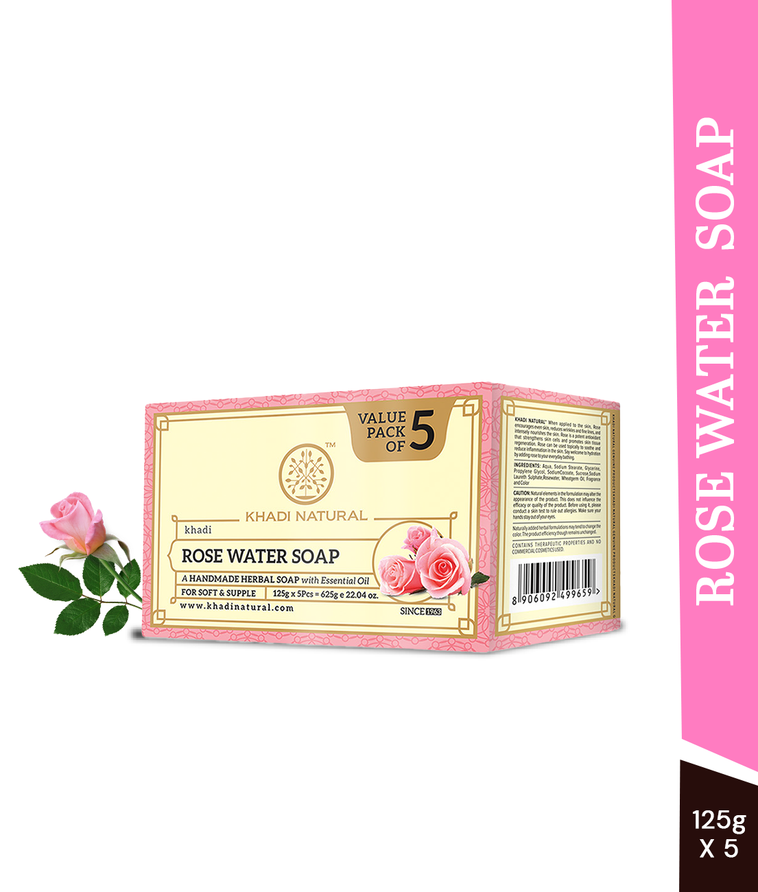 Khadi Natural Rosewater Soap Combo Pack Of 5 – 125gm Each