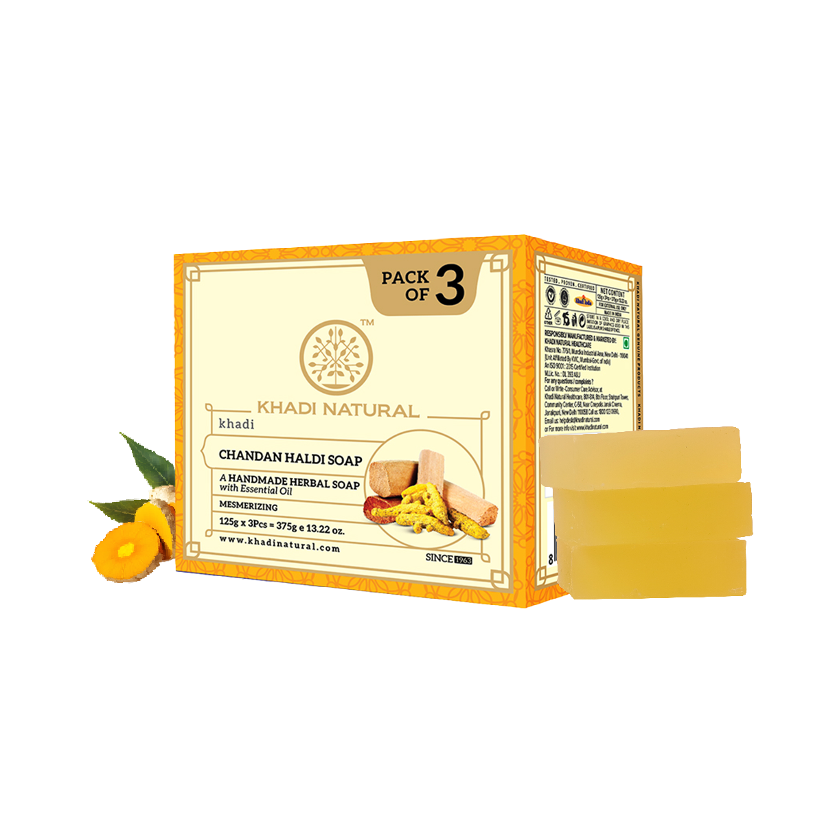 Khadi Natural Herbal Chandan Haldi Soap Combo Pack Of 3 – 125gm Each