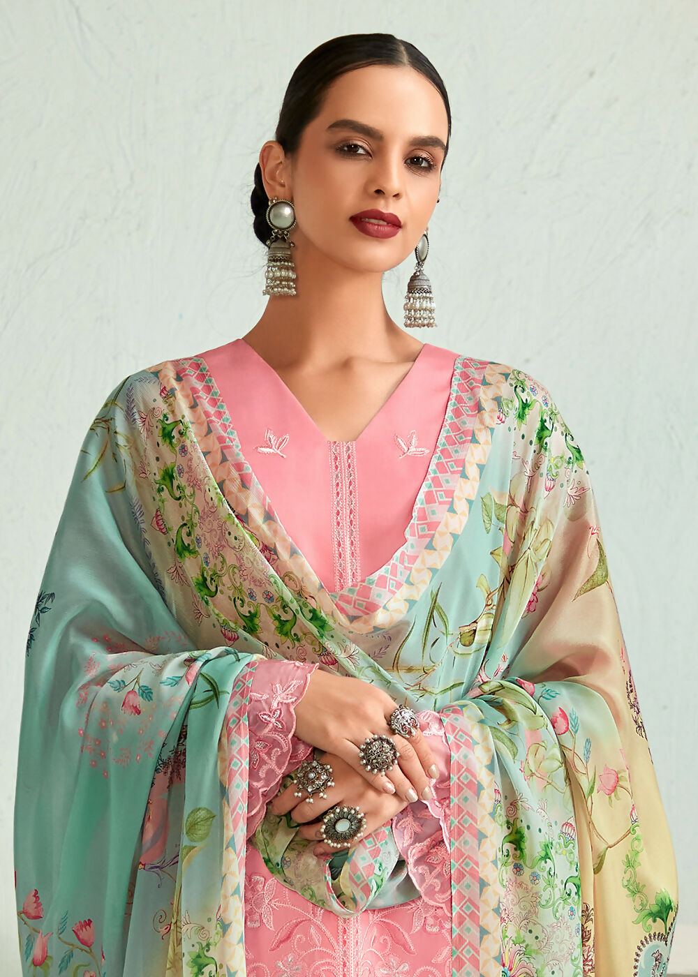 Pretty Pink Pure Muslin Resham Embroidered Salwar Suit - Emponline | Swadesiicart