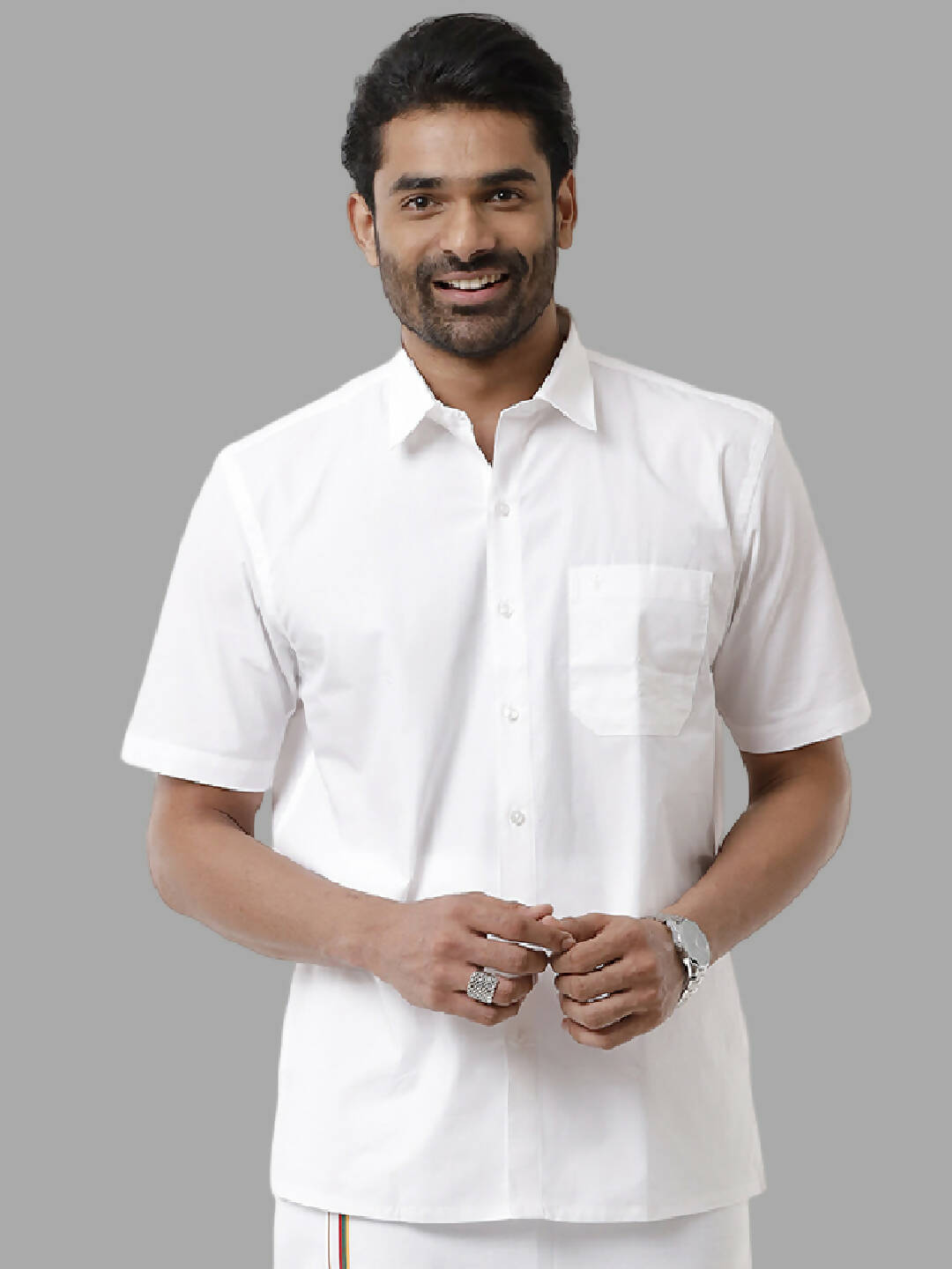 Ramraj Cotton Mens Half Sleeve White Shirt Plus Size - Samrat Cotton | Swadesiicart