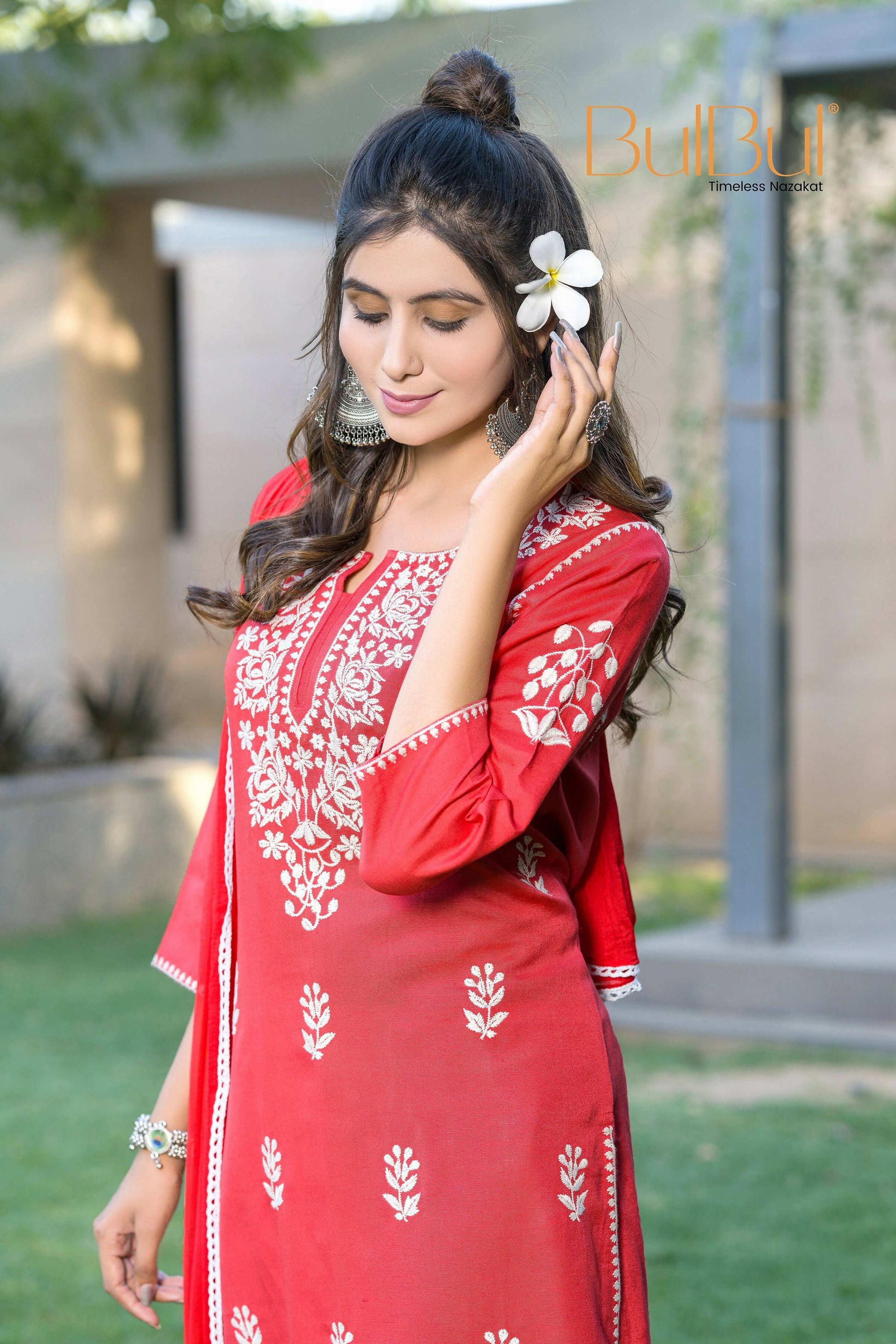 BulBul Akshyani Rust Rayon Kurta Set with Dupatta - Swadesiicart