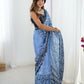 Blue Chinon Designer Digital Printed,Mirror Cut Work Saree - Sohni