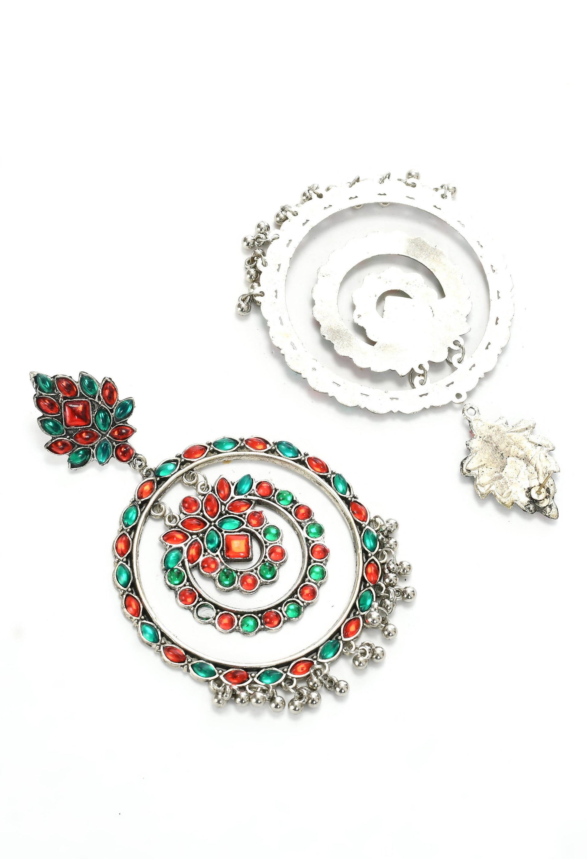 Mominos Fashion Johar Kamal Women's Red & Green Kundan Circles Earrings - Swadesiicart