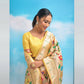 Vishnu Weaves Women's Yellow Paithani Silk Minakari Zari Woven Saree with Unstitched Blouse - Swadesiicart