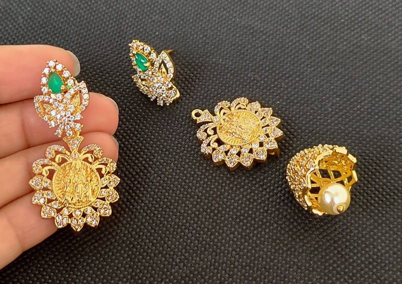 AD Emeralds Designer 4 in 1 Earrings | Swadesiicart