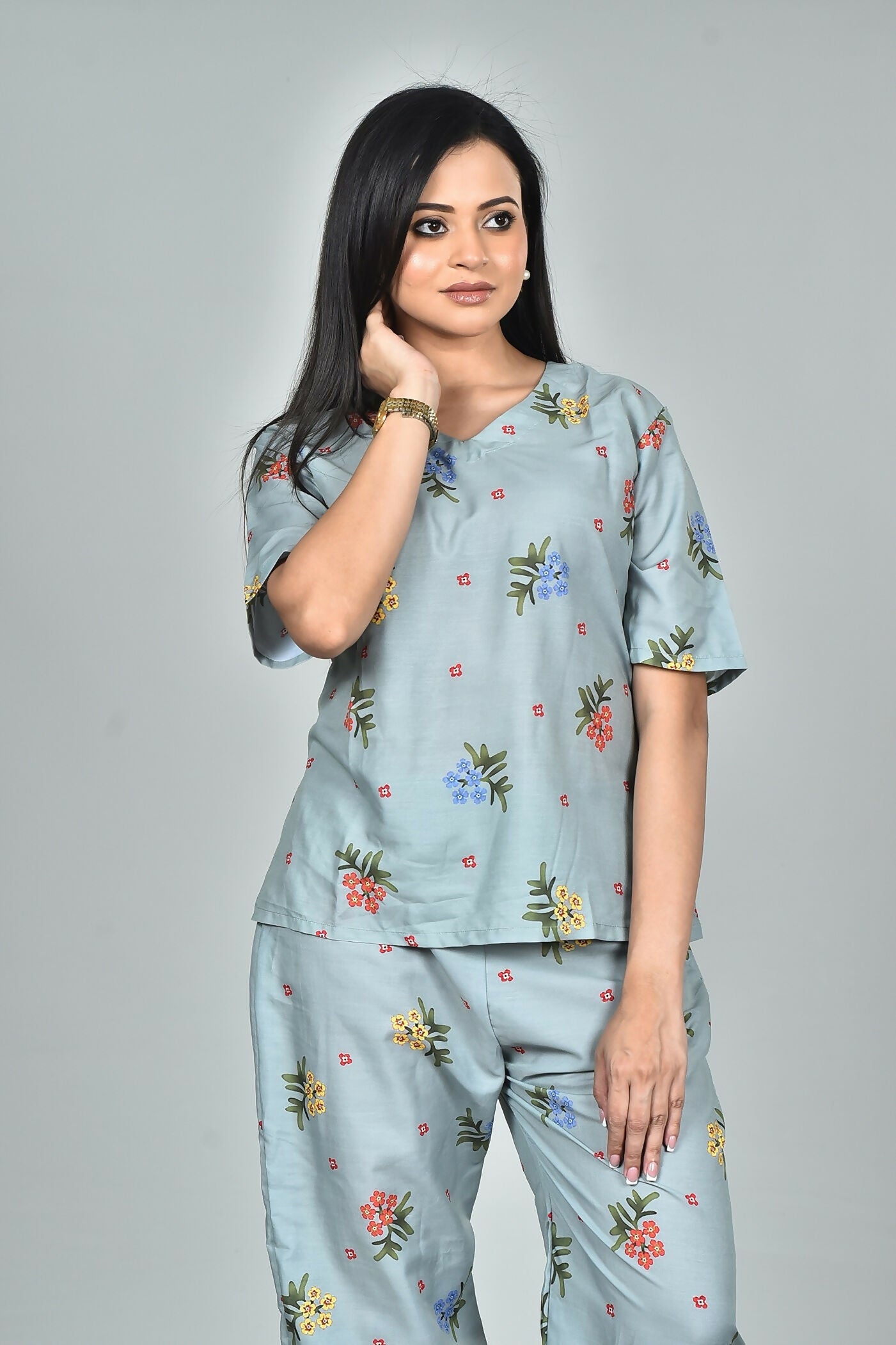 Morchari Digital Print Semi Muslin Co-Ord Set Top & Trouser-Multicolor - Swadesiicart