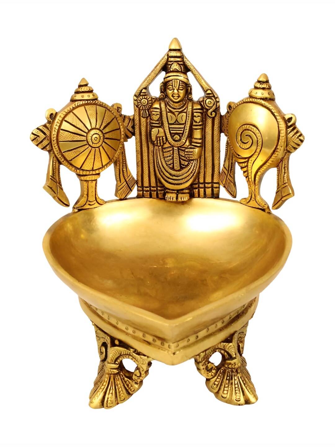 Spillbox Gold-Toned Brass Shangu Chakra Perumal Tirupathi Diya Pooja Essential | Swadesiicart