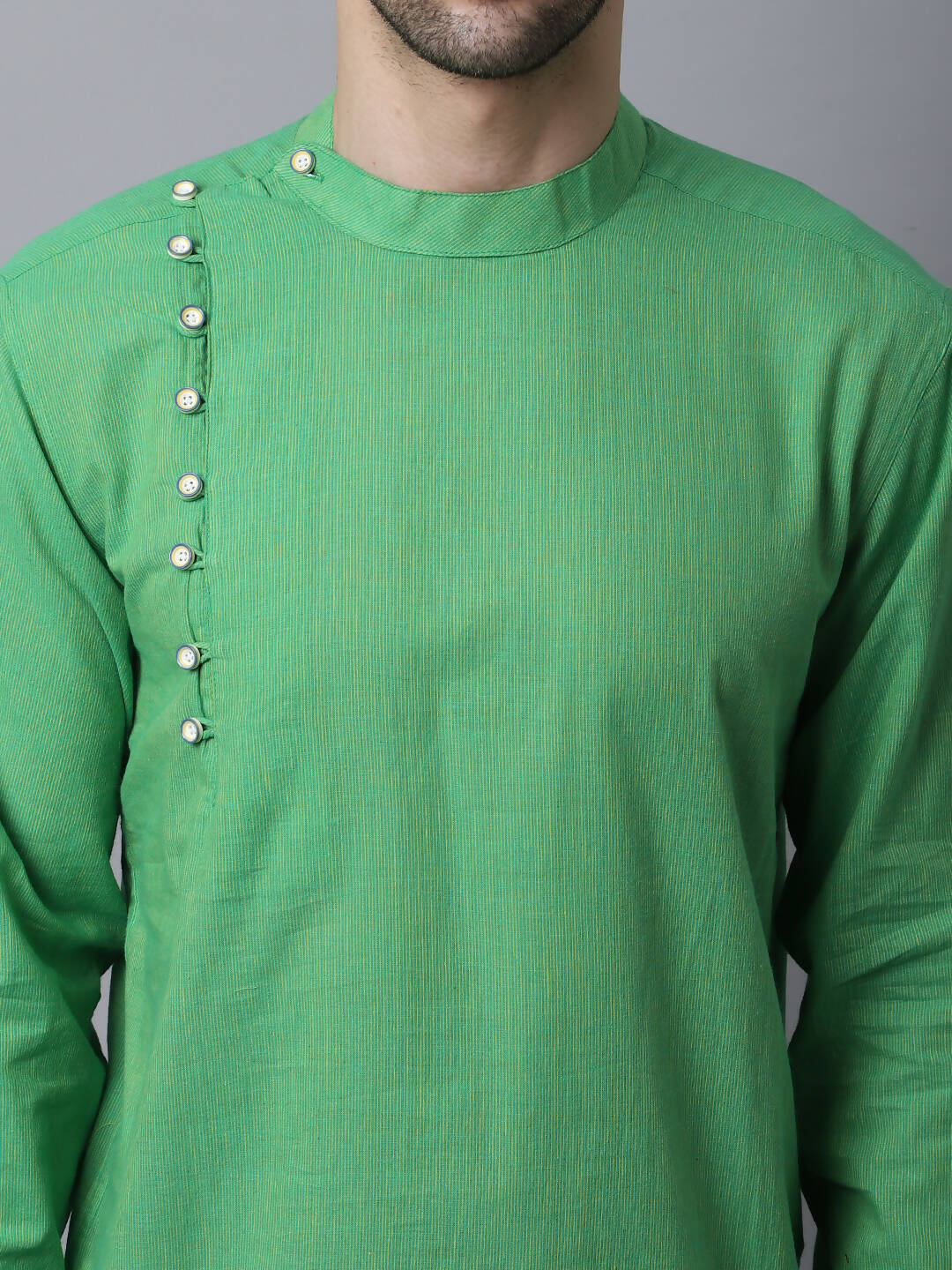 Even Apparels Green Pure Cotton Men's Kurta With Side Placket | Swadesiicart