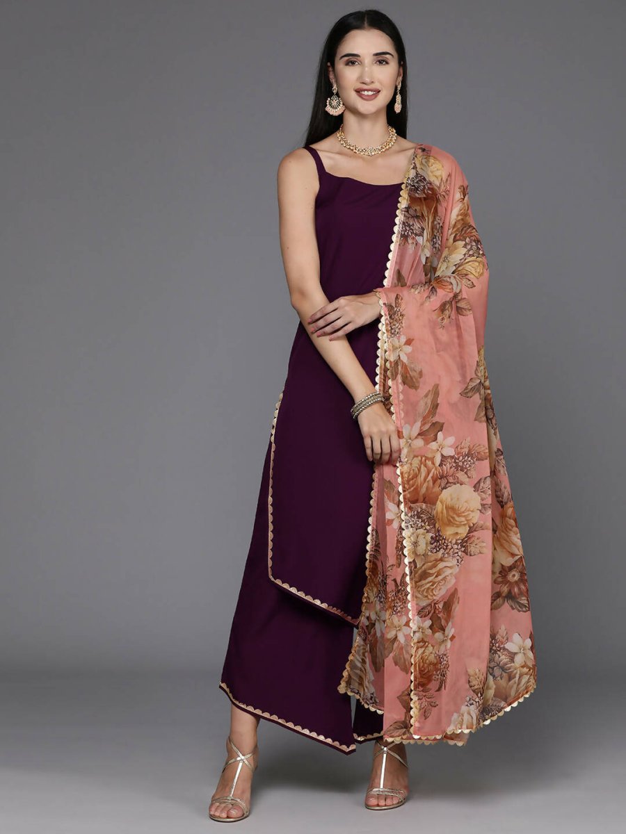 Ahalyaa Women's Traditional wear Kurta Set - Burgundy | Swadesiicart