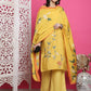 Jyoti Fashion Women's Yellow Muslin Floral Print with Jari & Crystal work Kurta with Trouser & Dupatta | Swadesiicart