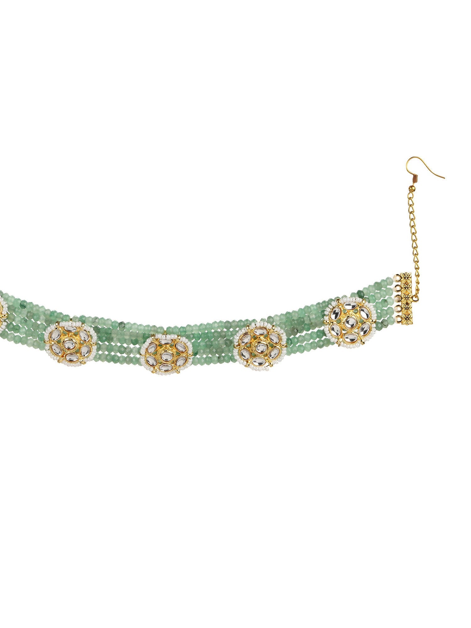 Gold-Polished Green Kundan Studded Headband - Ruby Raang | Swadesiicart