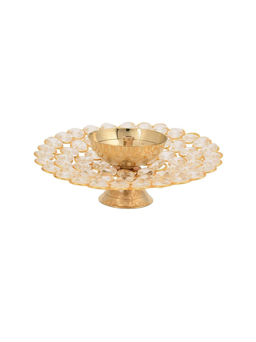 Craftvatika Gold-Toned Crystal Akhand Diya Oil Puja Lamp | Swadesiicart