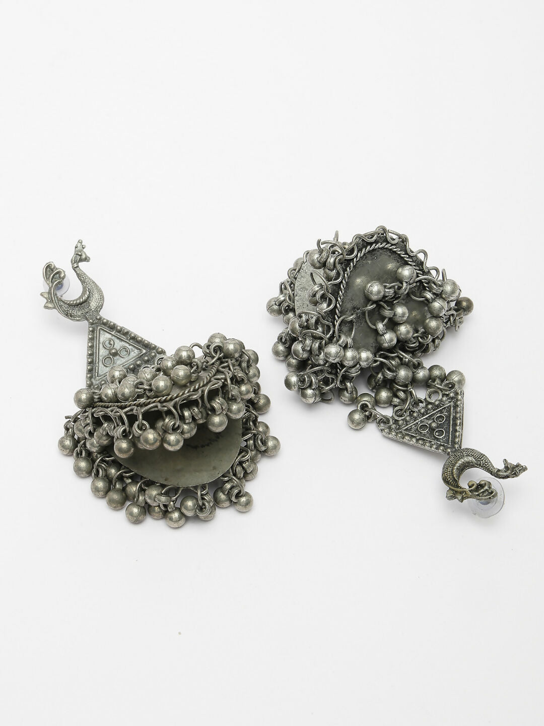 NVR Women's Silver-Plated Oxidised Contemporary Drop Earrings | Swadesiicart