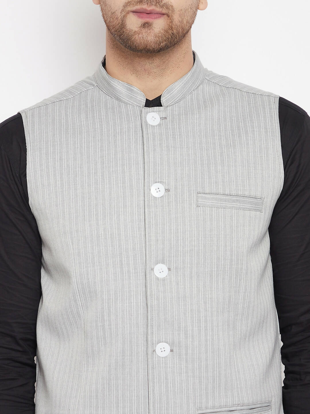 Even Apparels Grey Merino Men Woven Nehru Jacket BF681 | Swadesiicart