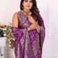Anaita Purple Soft Satin Silk Bandhej Print Saree With Kanchi Zari Weaving Border