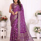 Anaita Purple Soft Satin Silk Bandhej Print Saree With Kanchi Zari Weaving Border