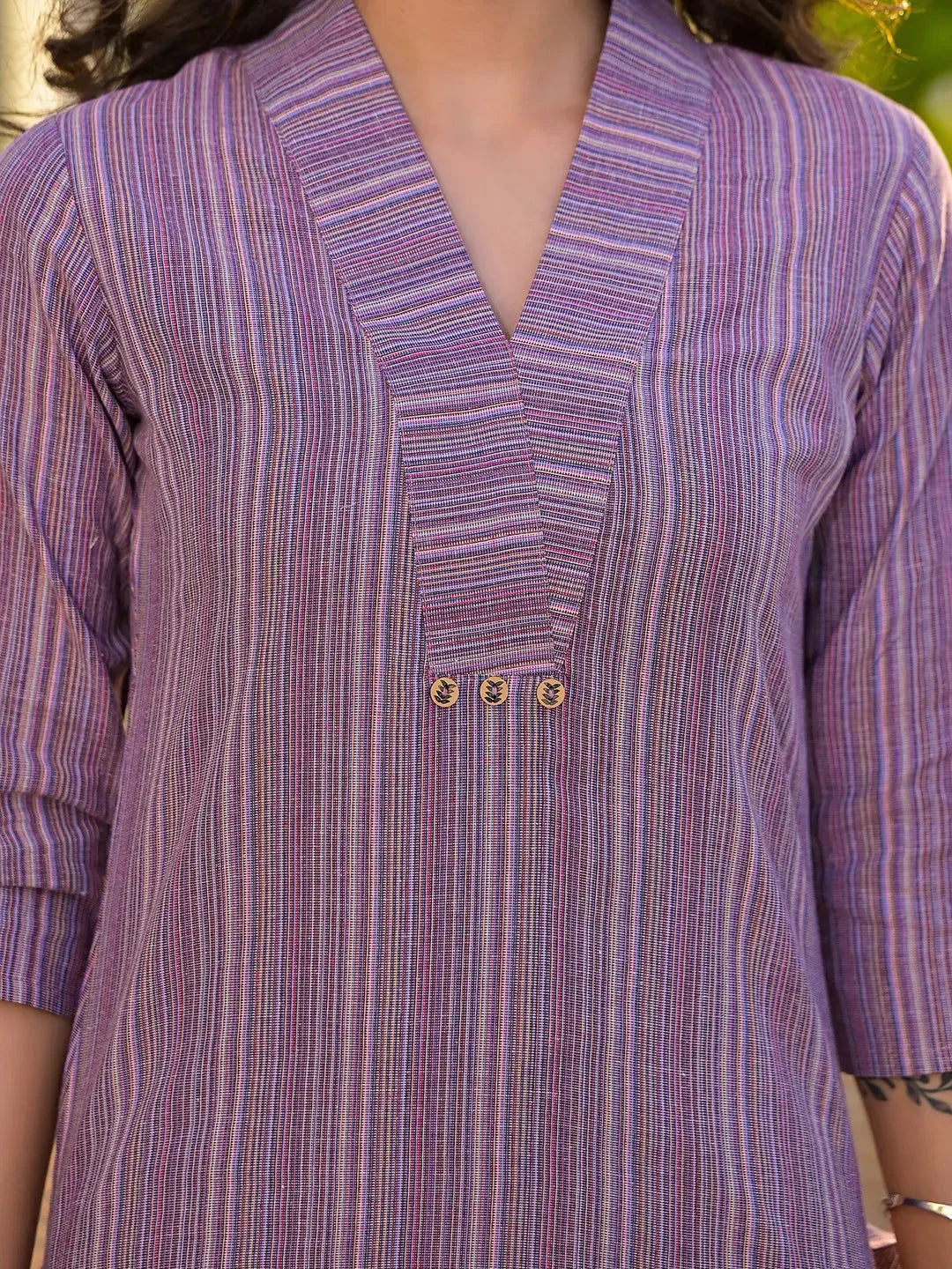 Yufta Purple Cotton Striped Print Co-Ord Set - Swadesiicart