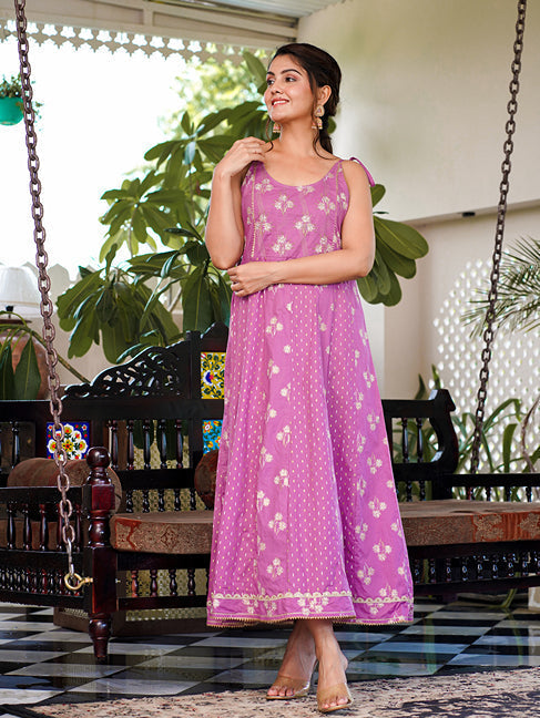 Yufta Purple strappy anarkali dress design - Swadesiicart