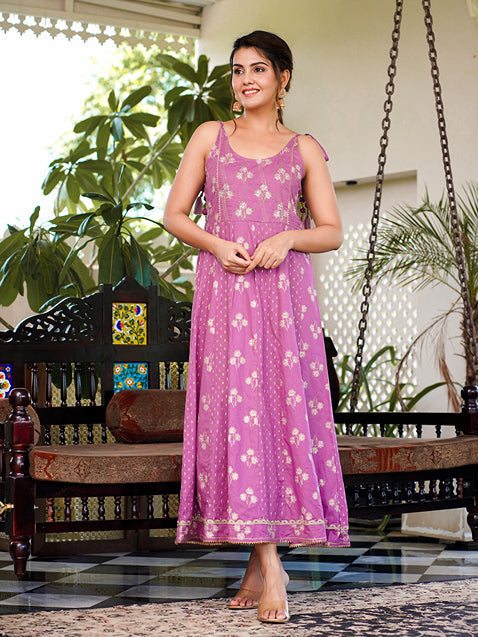 Yufta Purple strappy anarkali dress design - Swadesiicart