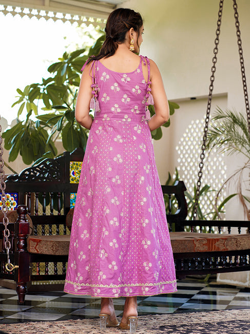 Yufta Purple strappy anarkali dress design - Swadesiicart