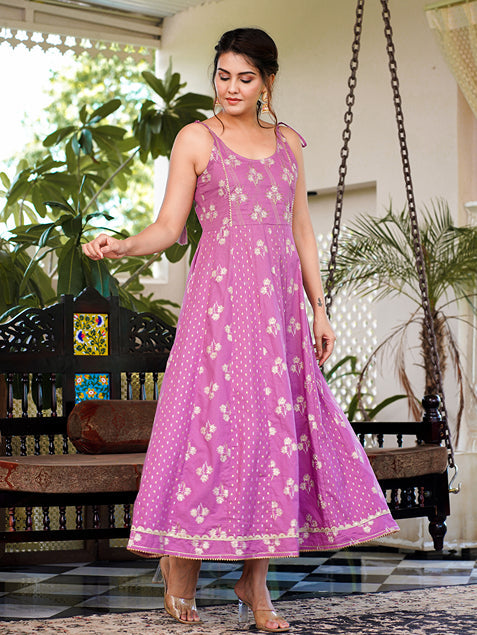 Yufta Purple strappy anarkali dress design - Swadesiicart