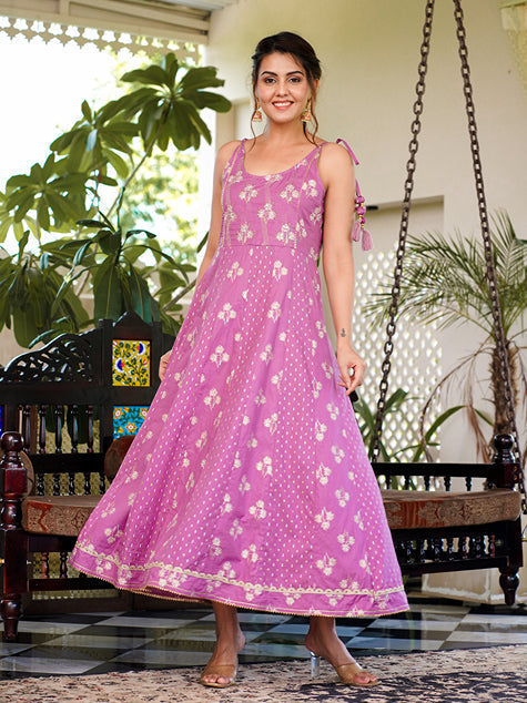 Yufta Purple strappy anarkali dress design - Swadesiicart