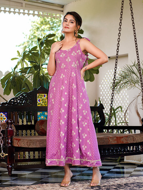 Yufta Purple strappy anarkali dress design - Swadesiicart