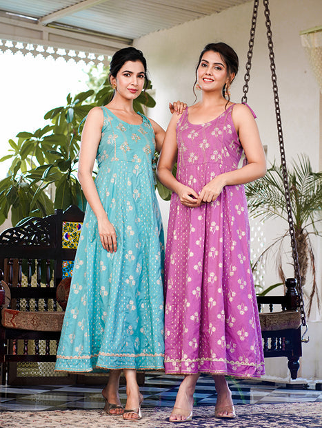 Yufta Purple strappy anarkali dress design - Swadesiicart