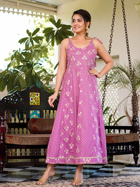Yufta Purple strappy anarkali dress design - Swadesiicart