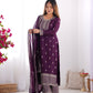 Lorenvalley Purple Chinon Silk Embroidery Sequence and Jari Work Kurta Trousers with Dupatta Set | Swadesiicart