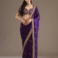 Lorenvalley Fashion Purple Fendi Satin with Embroidery Double Sequence Work Saree with Blouse - Swadesiicart