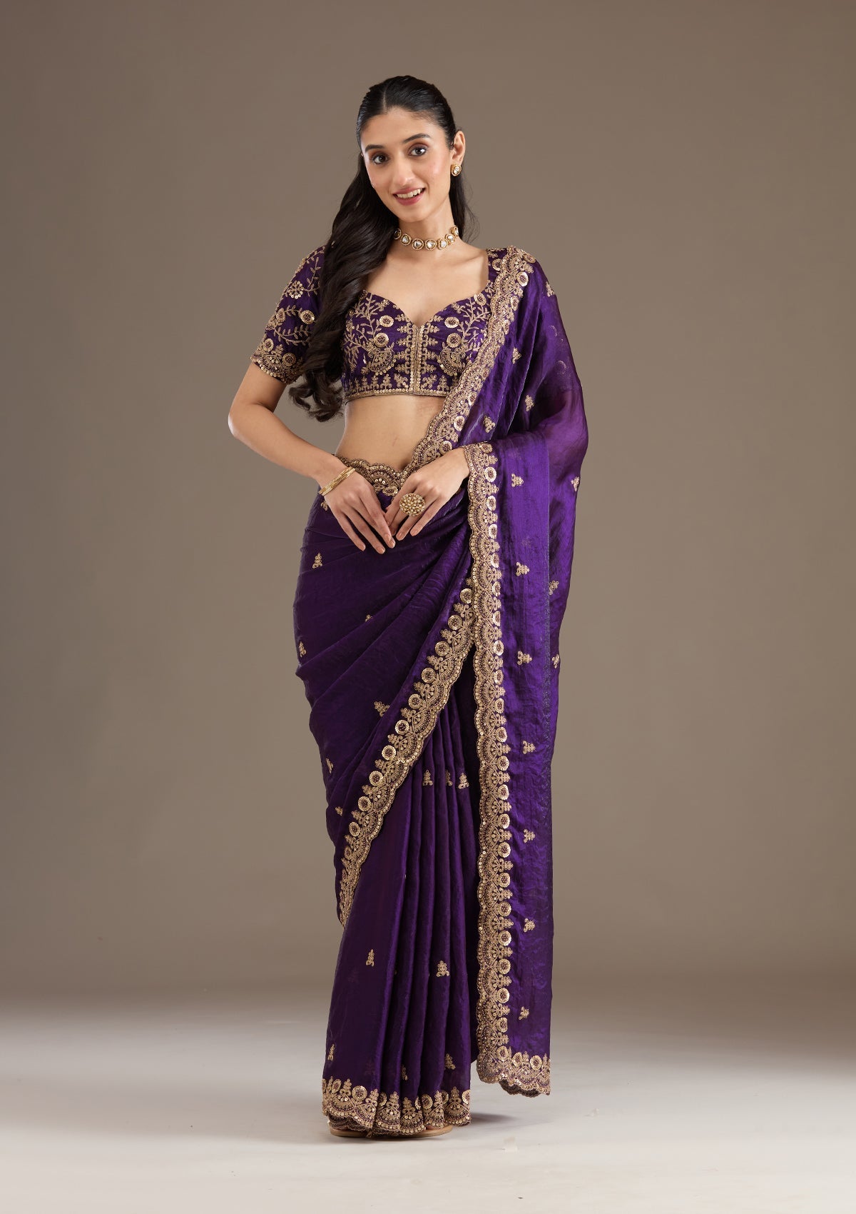 Lorenvalley Fashion Purple Fendi Satin with Embroidery Double Sequence Work Saree with Blouse - Swadesiicart