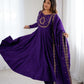 Lorenvalley Fashion Purple Roman Chanderi Silk Handwork Beads Work Anarkali Pant with Dupatta - Swadesiicart
