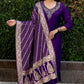 Lorenvalley Fashion Purple Roman Silk Hand Work Kurta Pant with Dupatta - Swadesiicart