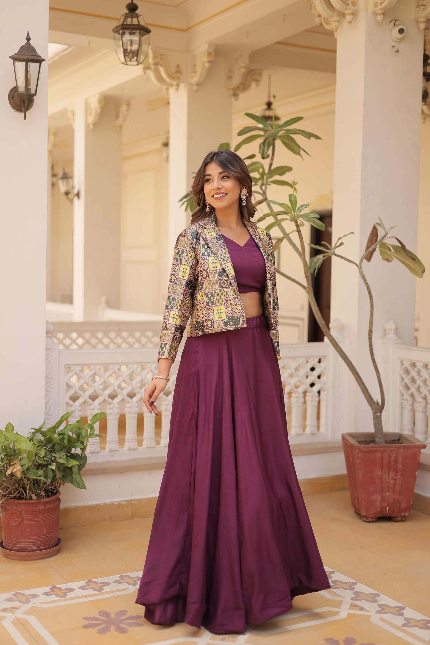 Lorenvalley Purple Premium Chinnon Lehenga Choli with Jacquard Woven Design Koti | Swadesiicart