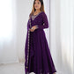 Lorenvalley Purple Faux Georgette Fancy Embroidery Beads And Jari Work Anarkali Kurta Palazzo With Dupatta Set | Swadesiicart