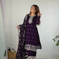 Lorenvalley Purple Rangoli Silk Embroidery Sequence and Jari Work Kurta Trousers with Dupatta Set | Swadesiicart