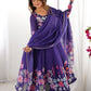Lorenvalley Purple Soft Organza Silk With Floral Print Fully Flared Anarkali Pant With Dupatta Set | Swadesiicart