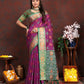 Lorenvalley Fashion Purple Patola Silk Woven Design with Zari Meenakari Weaving motifs Pallu Saree - Swadesiicart